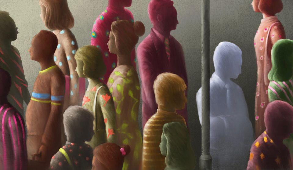 Painting of a crowd of people representing everyone's mental illness