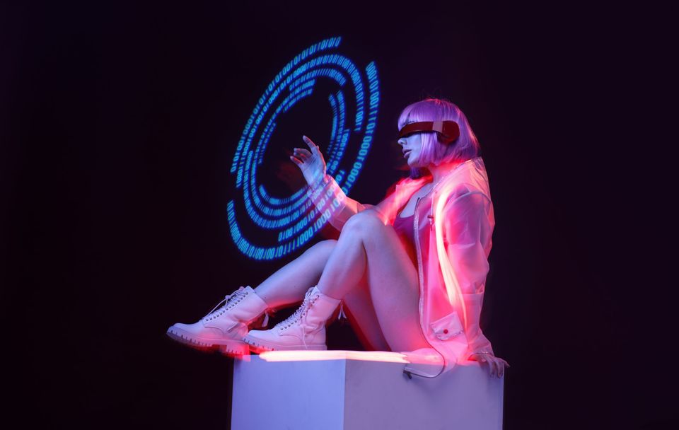 Cyber woman with an interface representing the internet